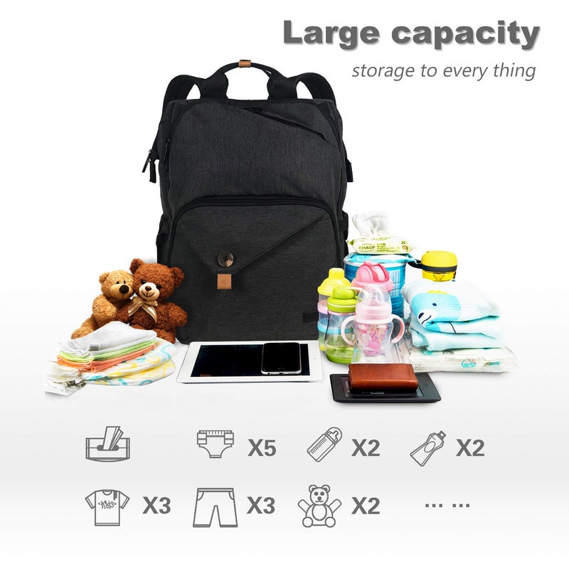Hap Tim Diaper Bag Backpack,Large Capacity Travel Back Pack Maternity Baby Nappy Changing Bags, Double Compartments with Stroller Straps,Waterproof,Black (US7340-DG) - Image 2